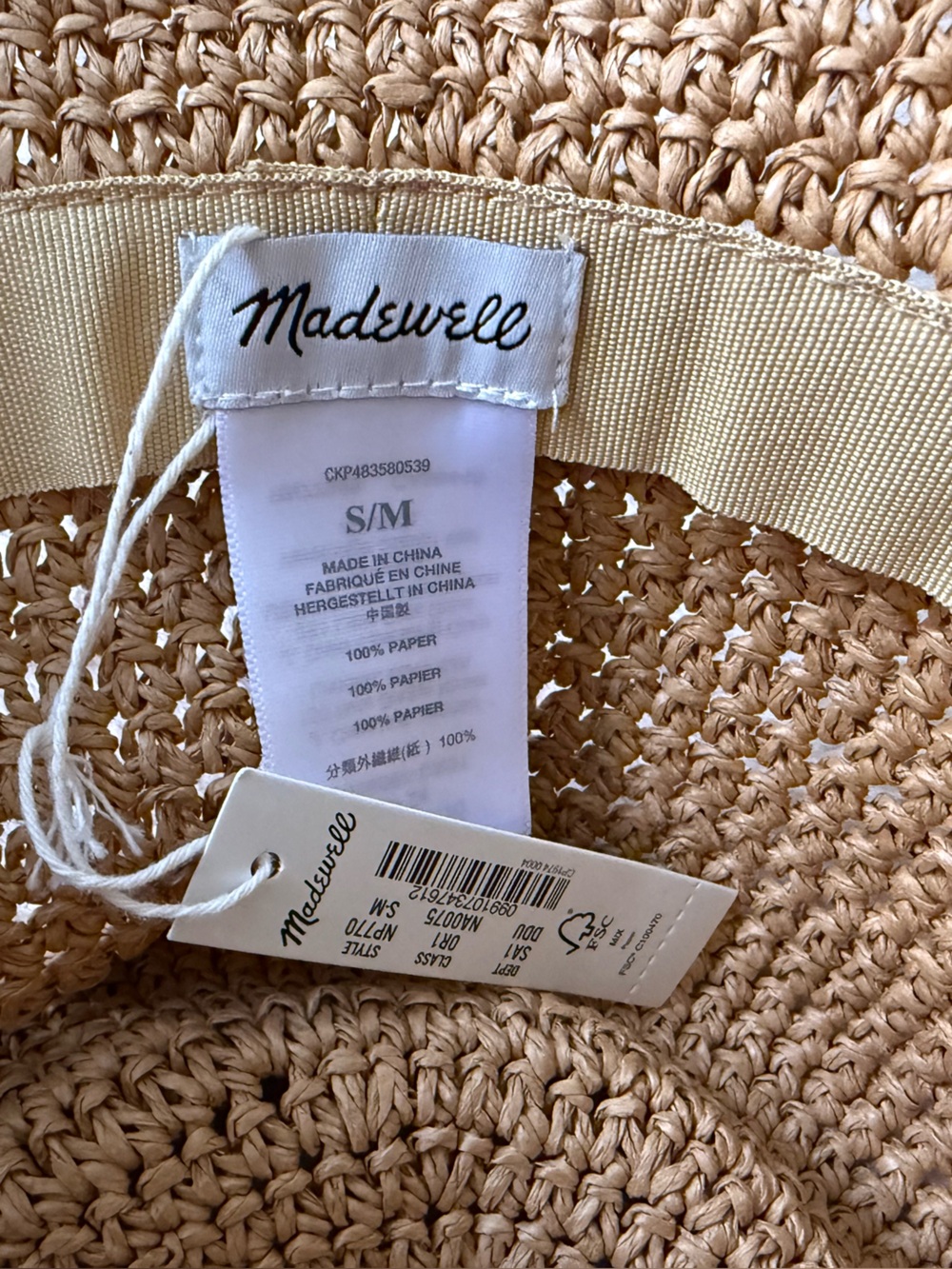 NWT Madewell Lantern Straw Hat Golden Khaki Size S/M - Picture 7 of 7